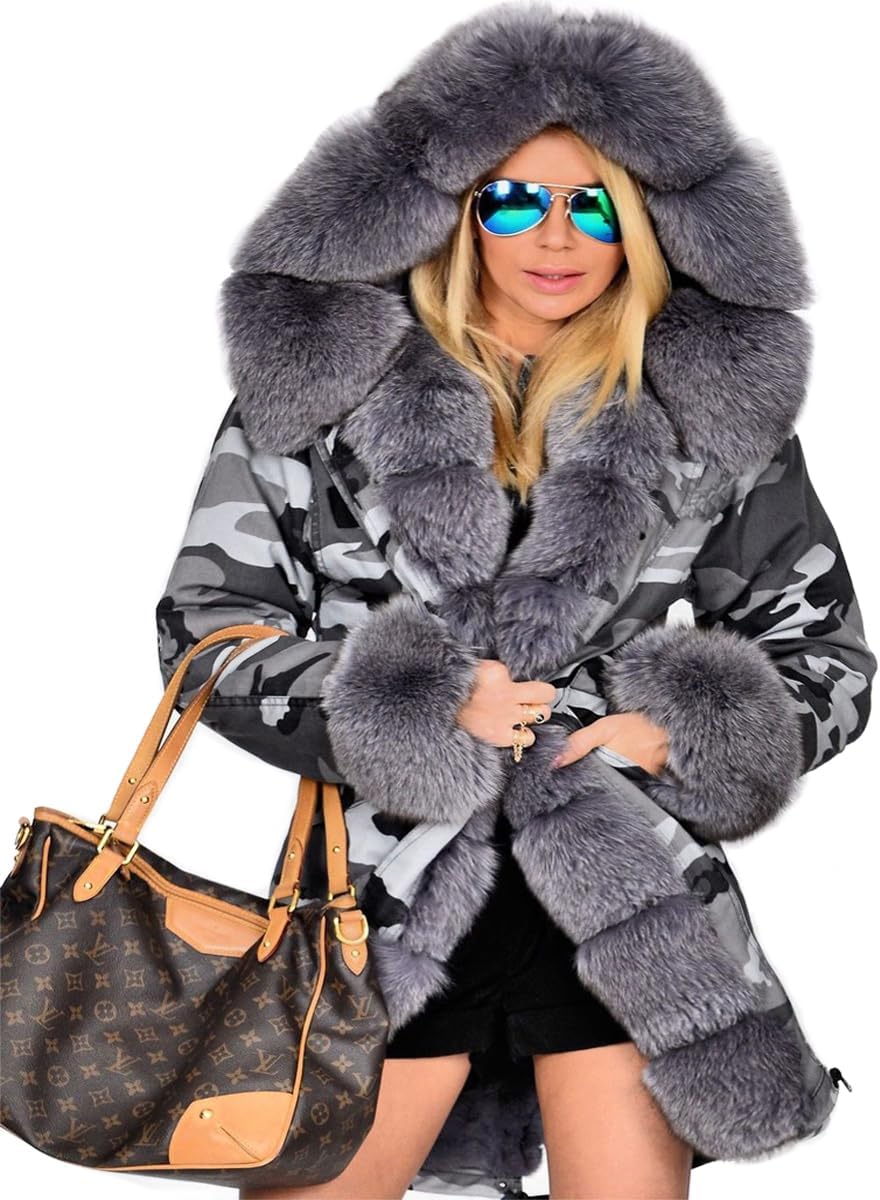 Women's Faux Fur Lined Coat Hooded Warm Winter Outwear Thicken Jackets Parka Long Cardigan
