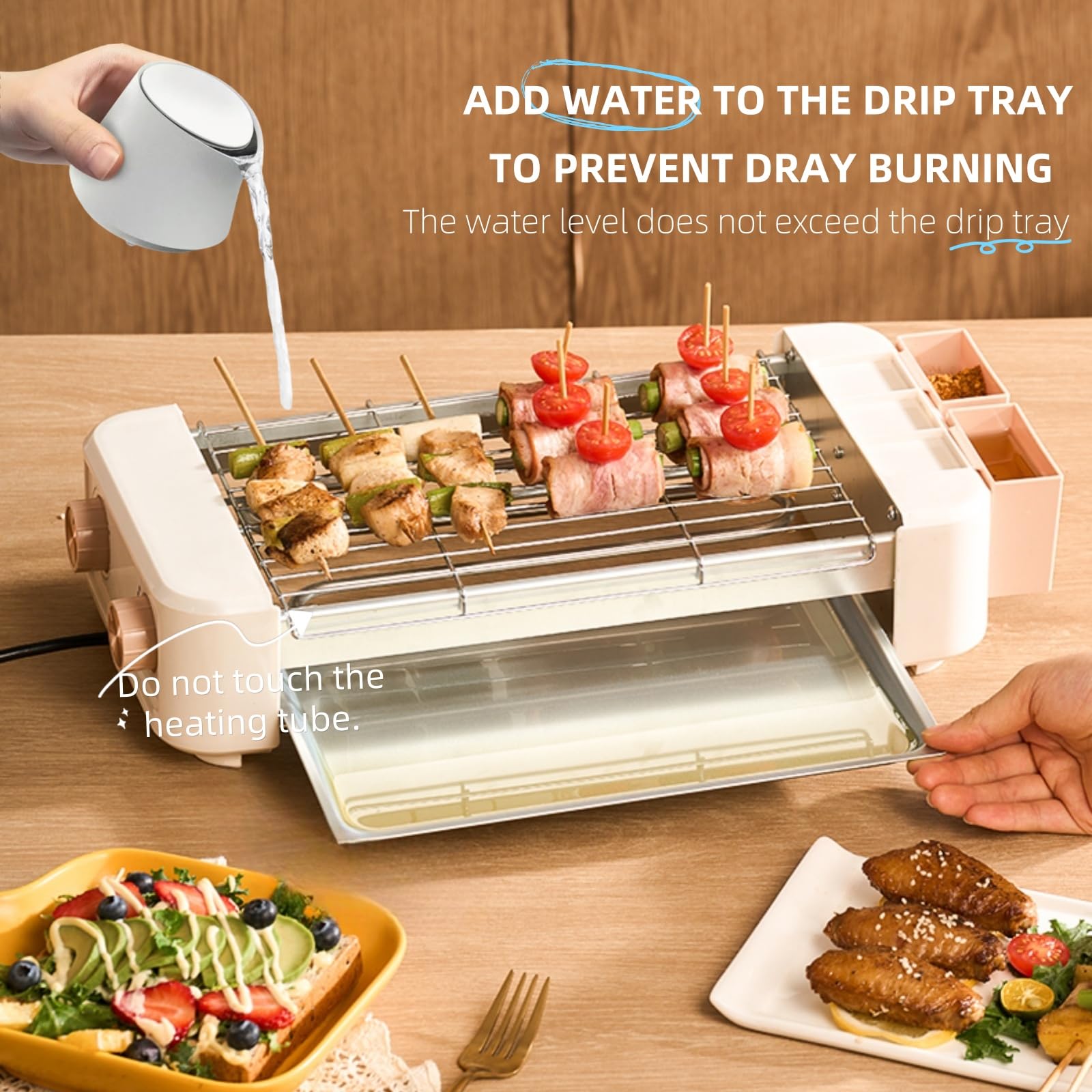 Rodillo eléctrico para perros calientes, 6 rodillos, parrillas 3 en 1 para interiores, portátil, con parrilla extraíble antiadherente y sin humo y placa de parrilla de barbacoa, máquina de 5