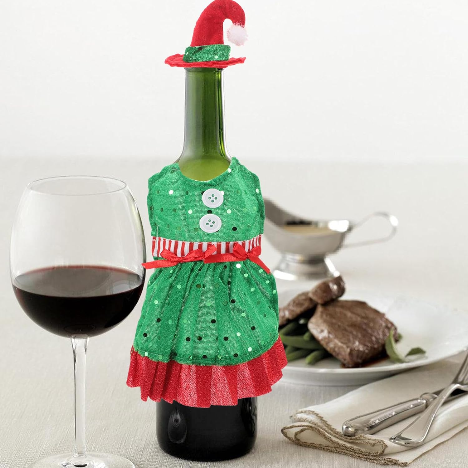2pcs Christmas Style Xmas Wine Bottle Sleeve Green Decor Cover