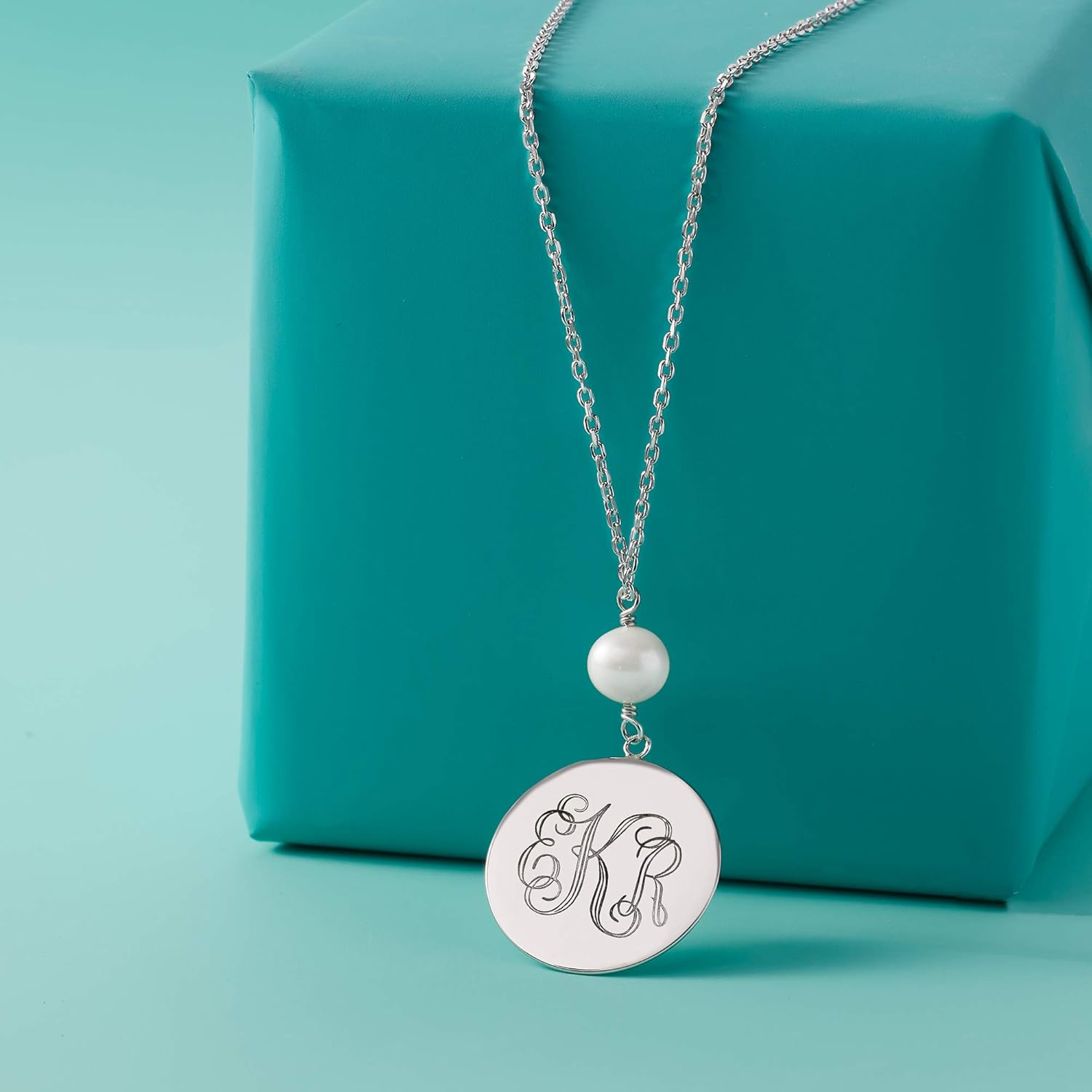 Ross-Simons Monogram - 8-8.5mm Cultured Pearl and Sterling Silver Disc Necklace. 18 inches