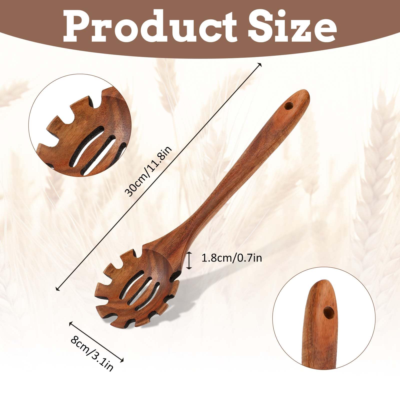 JJUNW Tenedor para pasta, tenedor de espagueti, cuchara de madera para pasta, juego de utensilios de cocina, cucharas de madera para cocinar pasta de mano larga, utensilios de madera de acacia para