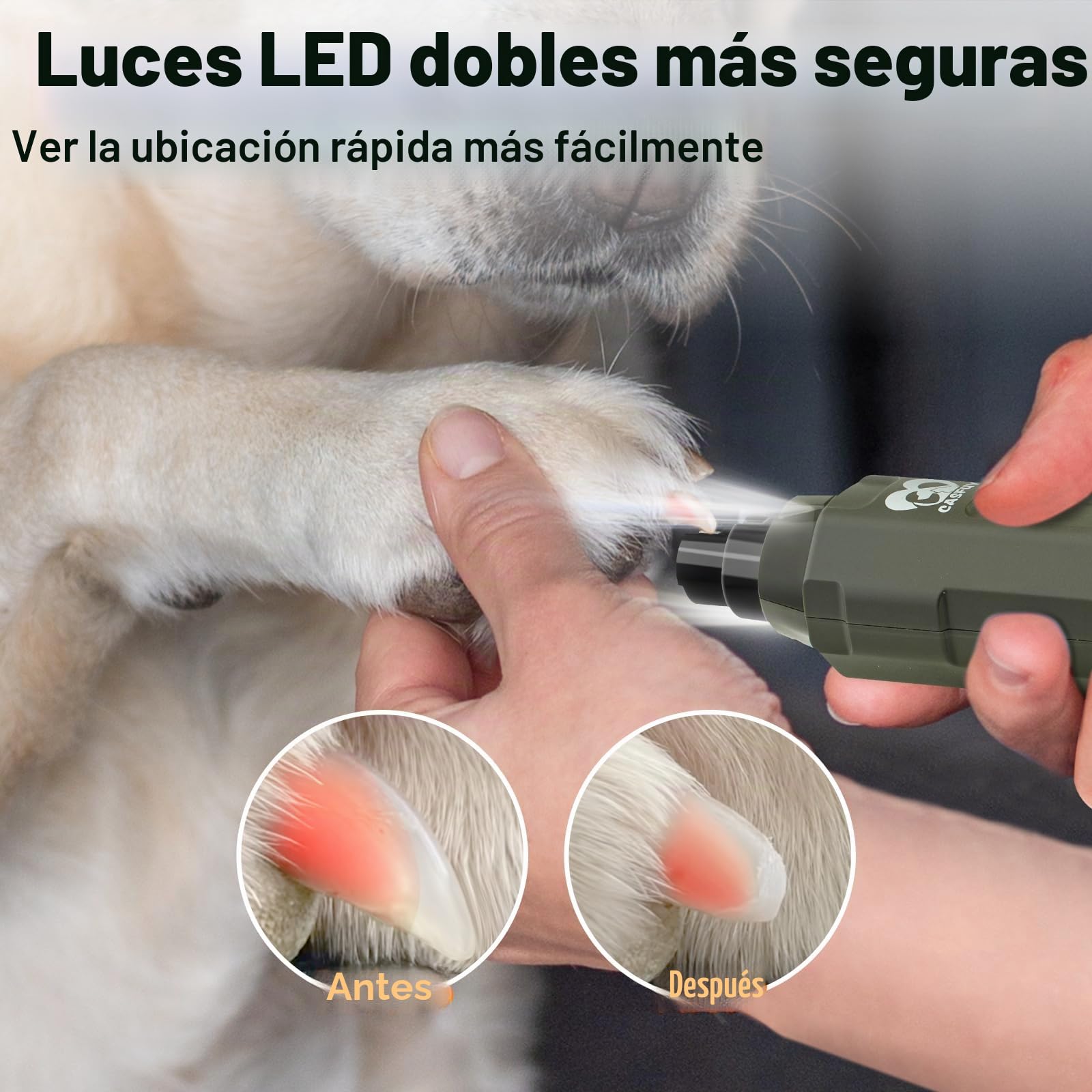 Casfuy - Lima de uñas para Perros de 6 Velocidades, Cortador de uñas Eléctrico Recargable de para Mascotas, Cuidado y Alisado de Patas para Perros y Gatos de Todos los Tamaños