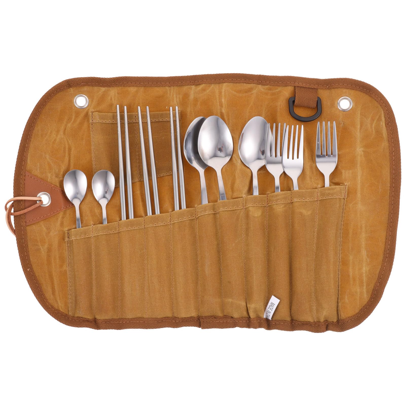 Ensemble de Vaisselle et Ustensiles de Camping Pliable, Pochette en Toile Résistante, Couverts Portables Légers, pour Randonnée, Pique-niques et Voyages en Plein Air