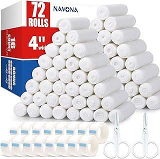 Navona 72 Pack Gauze Rolls, 4 in x 4.1 Yards, Premium Gauze Wrap Roll for Wounds, Individually Wrapped Gauze Bandage Roll, Mummy Wraps