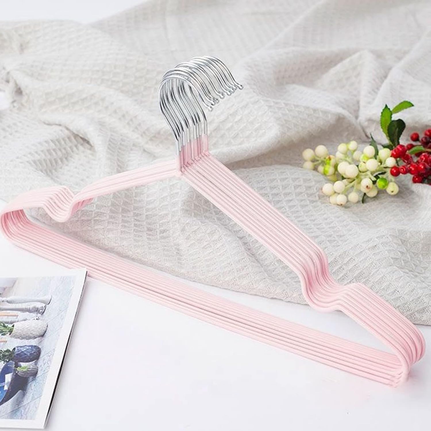 10 Pack Slim Non-Slip Heavy Duty Rubber Coated Plastic Hangers, Ultra Slim Lightweight Design, Heavy-Duty, Won’t Stain Fabric for Coat Shirt Dress Pink