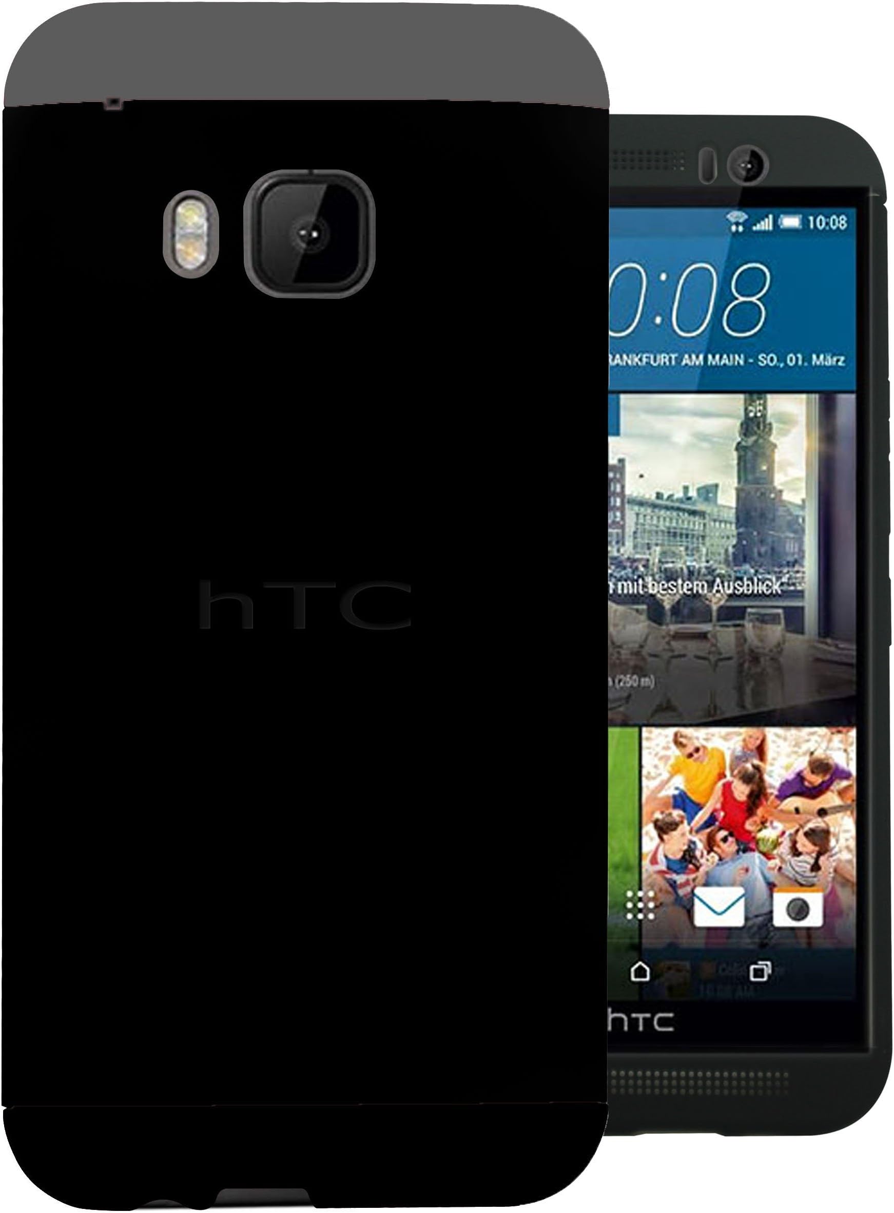 Heartly Double Dip Hard Shell Premium Back Case Cover For HTC One M9 - Grey Black Black