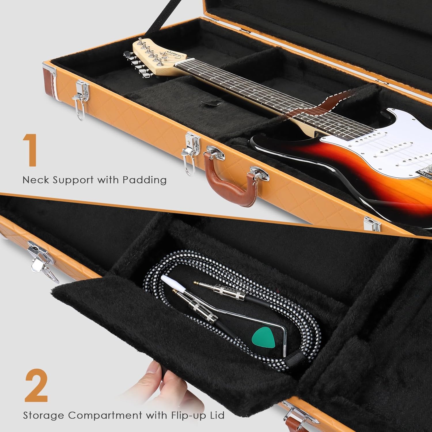 Ktaxon Electric Guitar Hard Case, Rectangle Wooden Standard 39-Inch Electric Guitars Hard-Shell Protective Carrying Case for KST/KTL/170 Model with Lock Latch Padding (Diamond Orange)