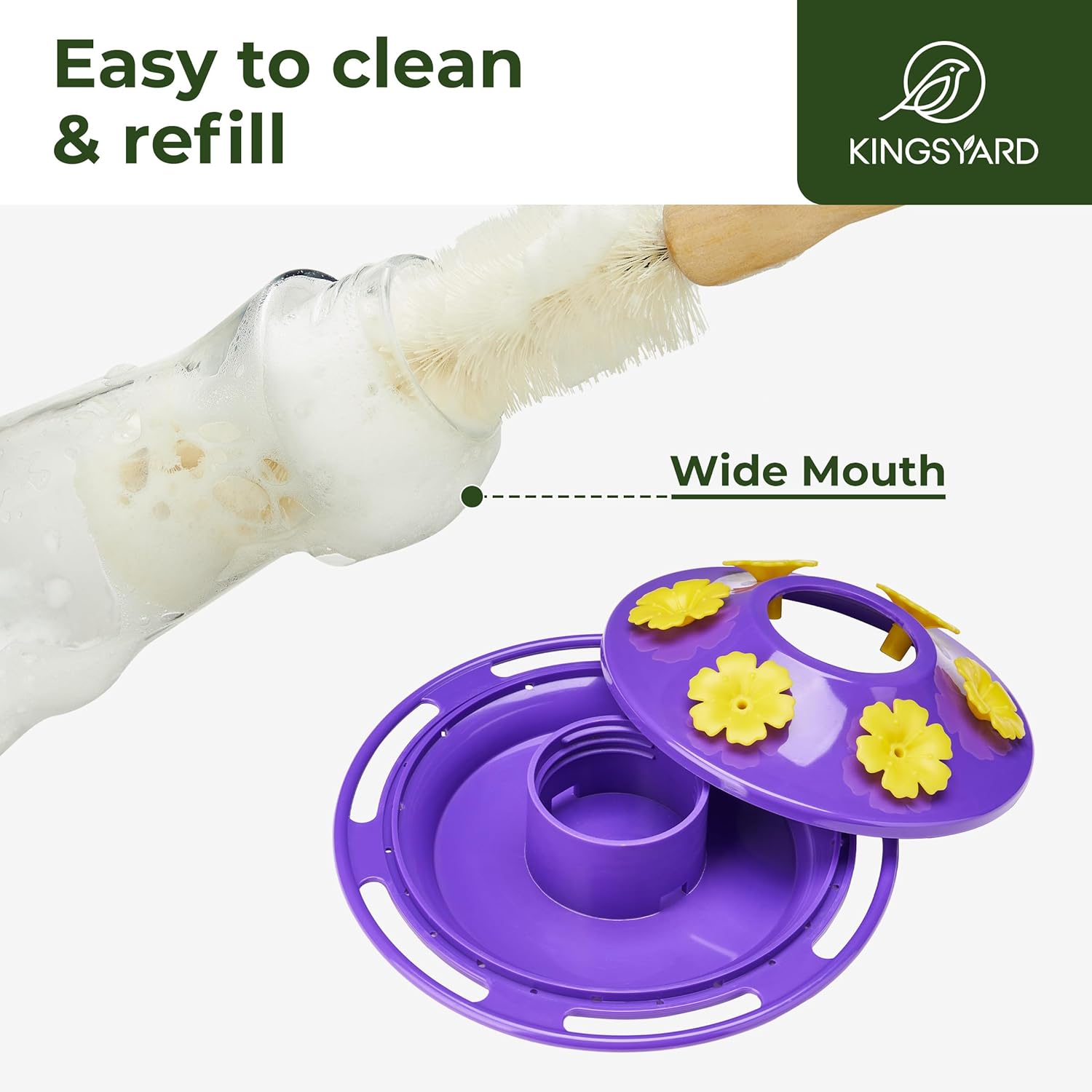 Kingsyard Glass Hummingbird Feeder for Outdoors Hanging - 6 Bee Guard Feeding Ports & Built-in Ant Moat, Wild Bird Feeder for Outside Garden Yard Patio 14 Oz, Updated Purple - Image 5