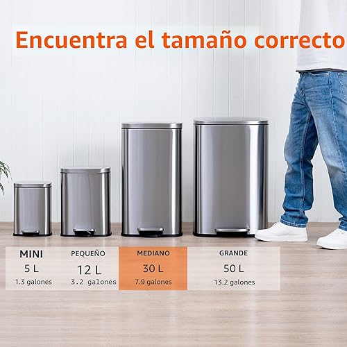 Miniatura 4 de Yaxa Basics Bote de basura rectangular resistente a las manchas con tapa de cierre suave, pedal de pie, cubo interior extraíble, 30 litros/7.9