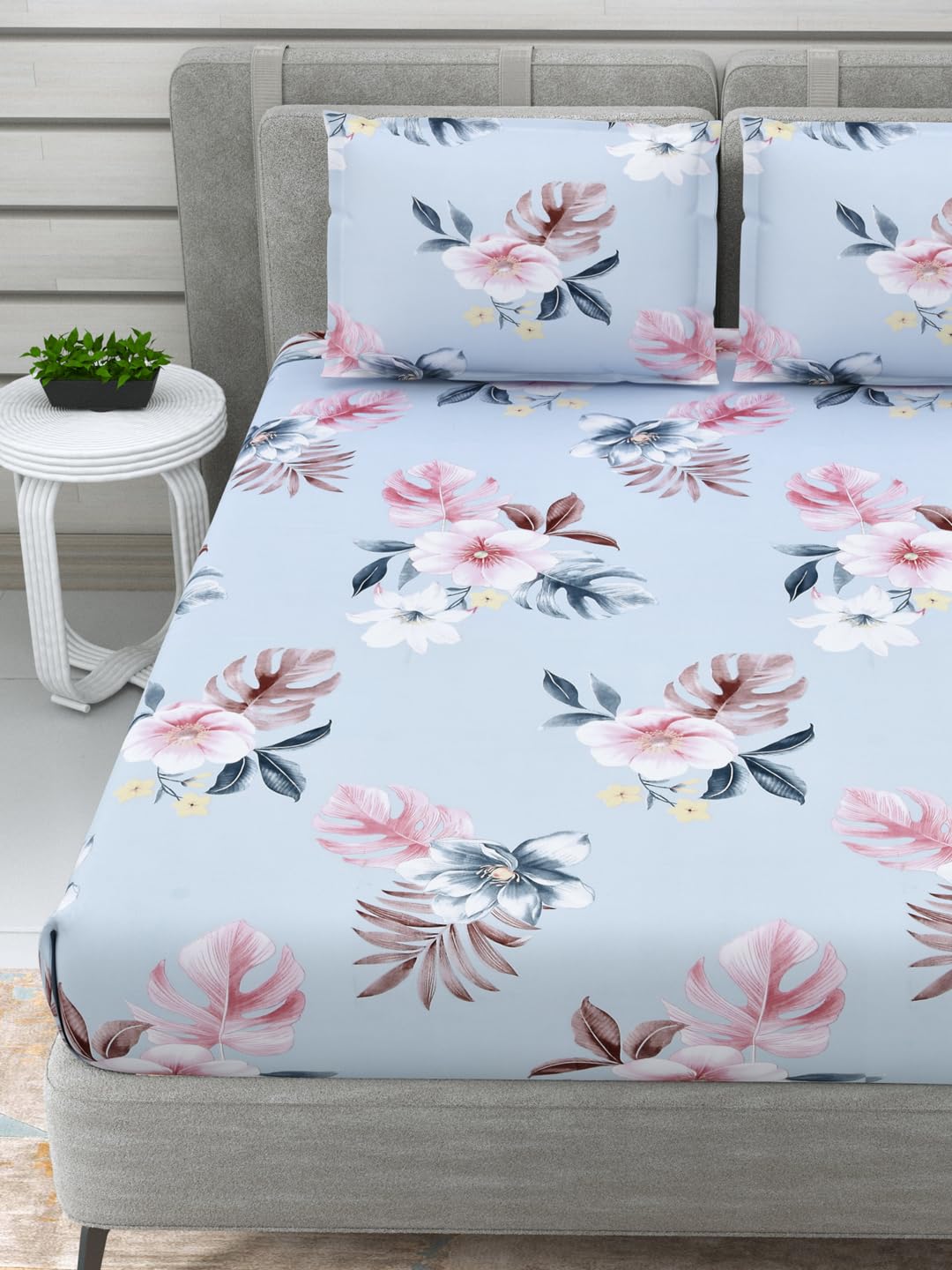 Dream Weaverz Queen Size Printed Bedsheet with 2 Pillow Covers - Designer Floral Print Pure Cotton Bedsheet Set for Elegant Bedding Mattress Sheet(Size 90 x 100 inches)