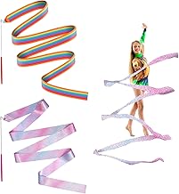 JINSIHU 4M Nastri da Ballo, 2 Pezzi Nastro da Ginnastica Ritmica Nastri da Danza Dance Ribbons Ginnastica Ritmica Bacchetta Ginnastica Ritmica Bacchetta per Talentshow Allenamento Artistico di Danza