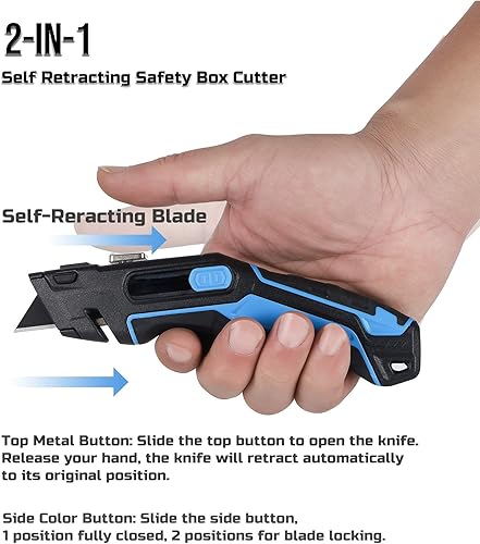 Miniatura 4 de Lichamp Paquete de 4 cuchillos utilitarios, cortador de caja de afeitar de cambio rápido, cuchillos retráctiles 2 en 1 y juego de cuchillos