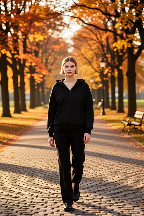 Kadın Kapüşonlu Düşük Kol Yarım Pat Fermuarlı Örme Sweatshirt Fonksiyonel Dayanıklı Modern