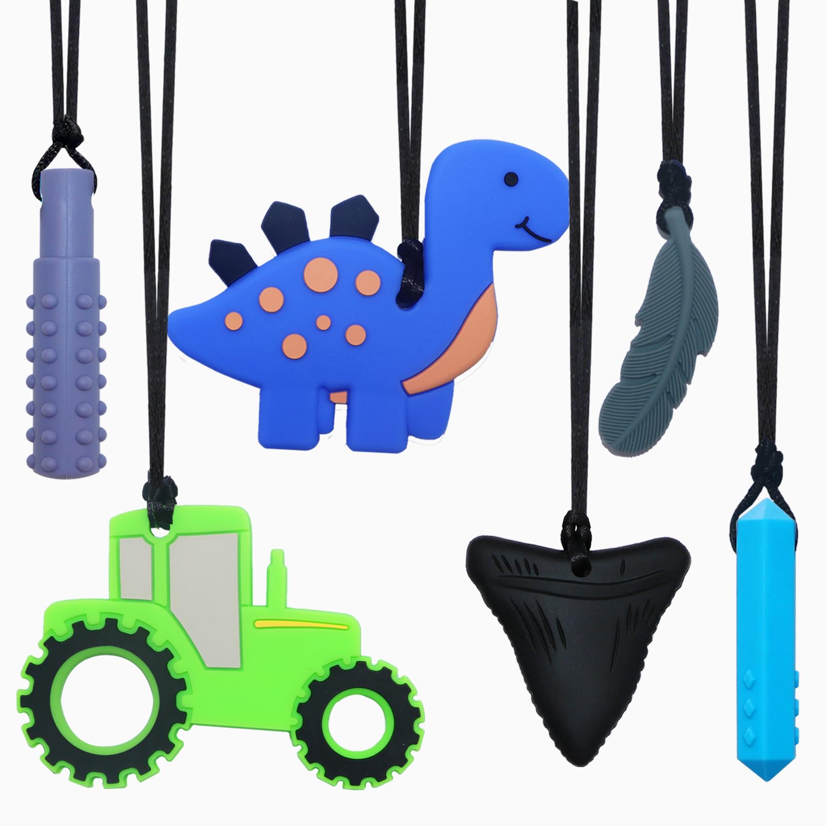 6 Pack Silikon-Kauspielzeug-Halskette für Kinder,Sensorische Beißspielzeuge für Kleinkinder,Kinder mit Autismus, ADHS, Bissige Bedürfnisse, Oral-Kauspielzeug für Erwachsene reduziert Ängste