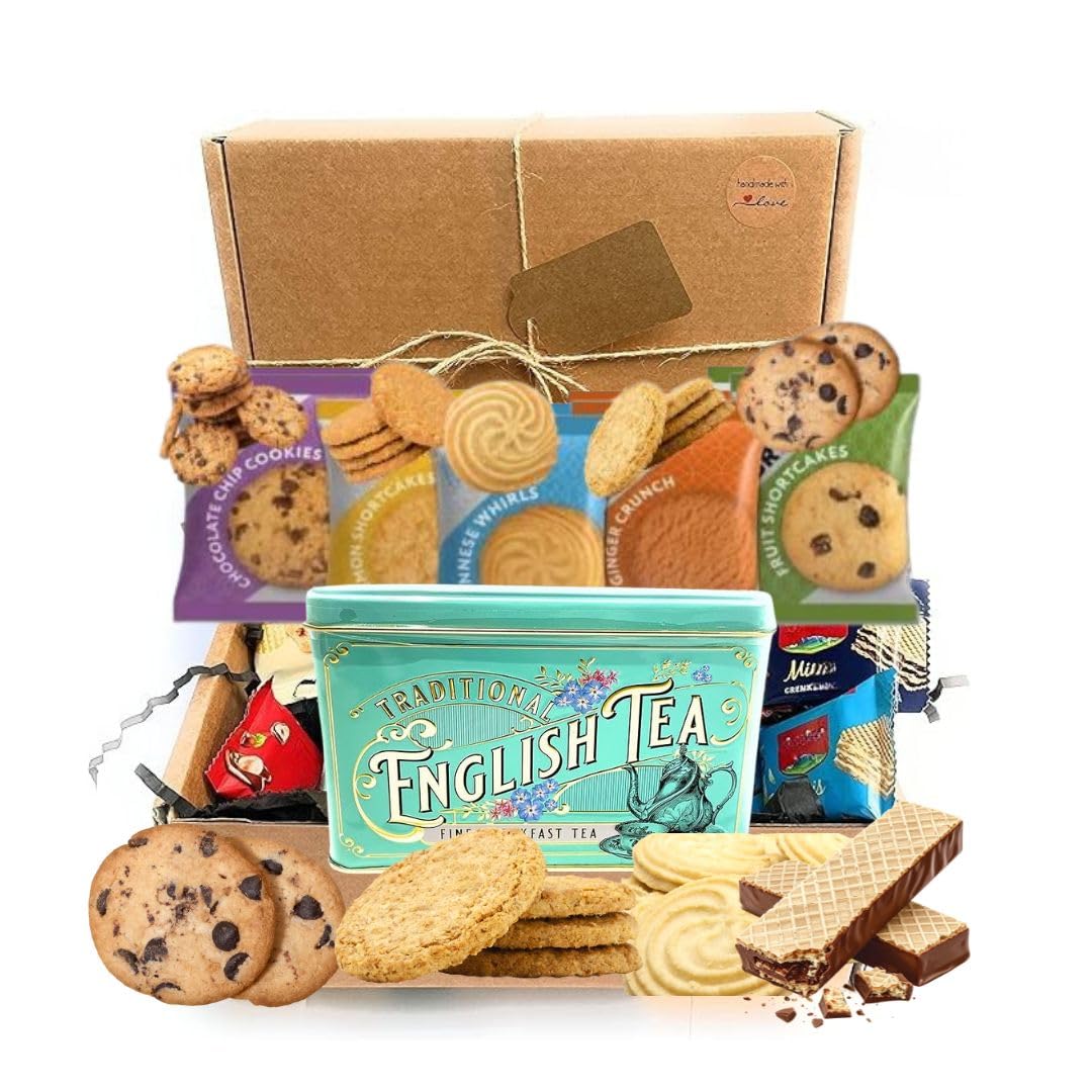 Tea Gift Set Hamper With English Teabags Buttery Biscuits and Different Wafers Afternoon Box for Tea Lovers Gift Package For All Occasions