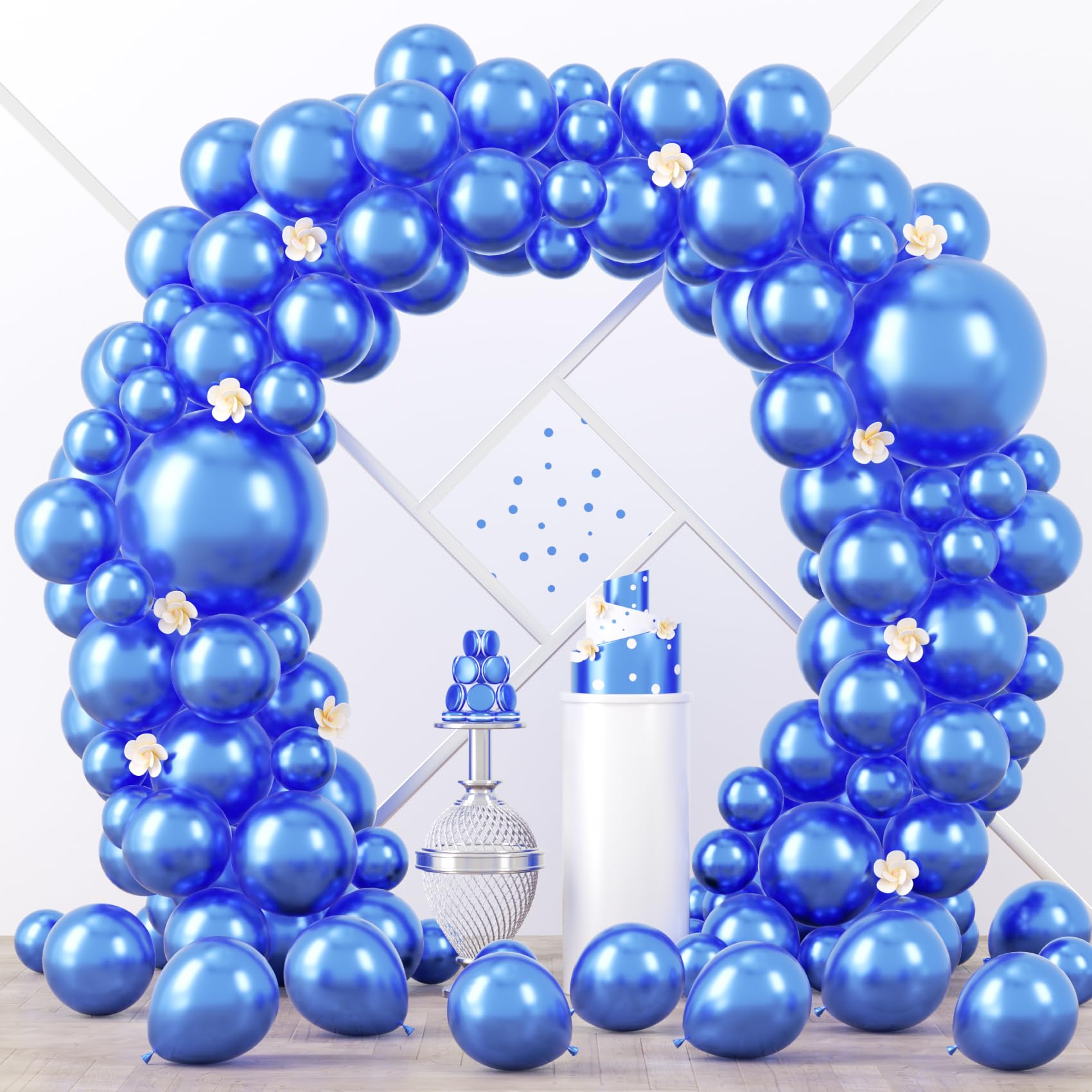 Voircoloria 90pcs Metcllic Blue Balloons Garland Arch Kit, 18 12 10 5 Inch