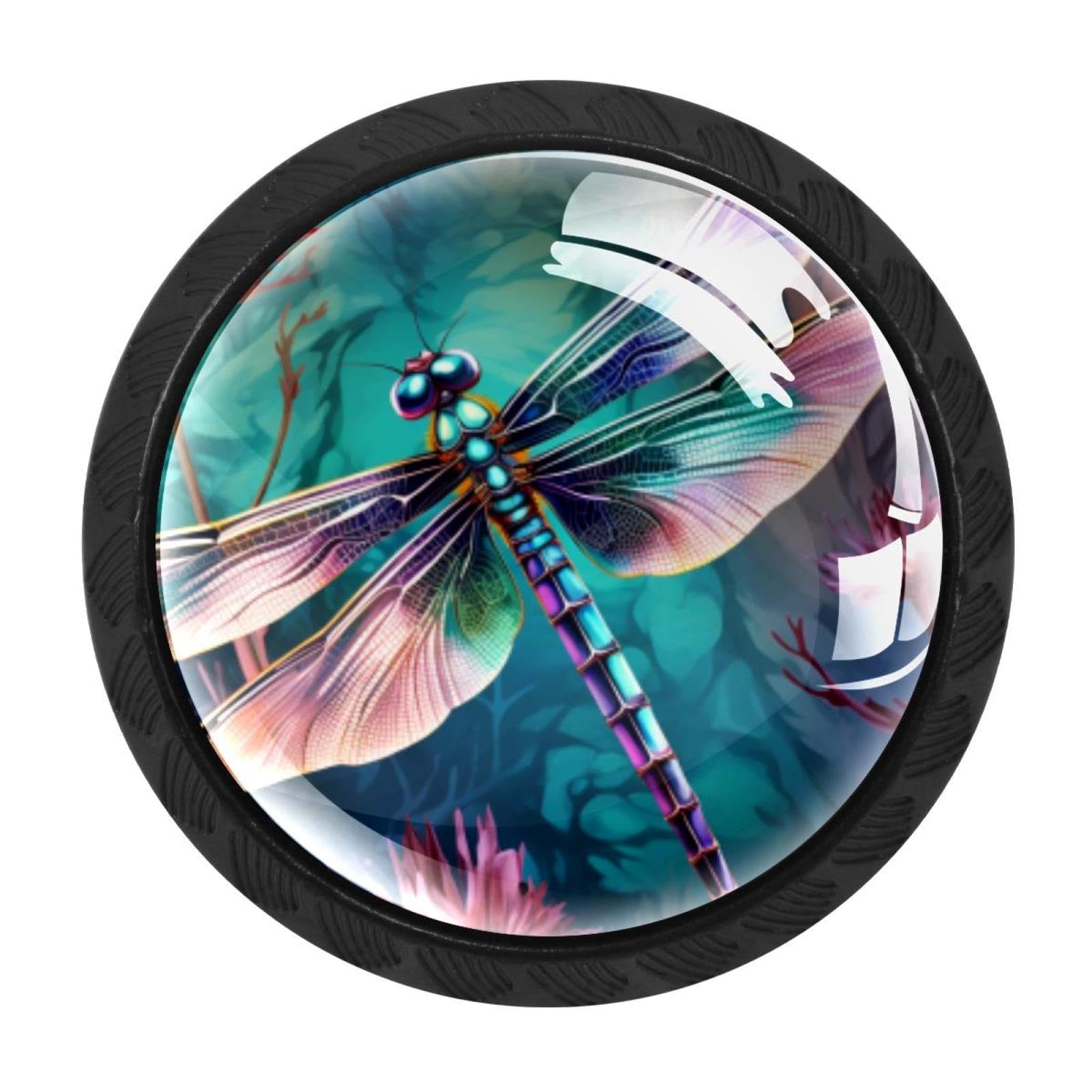 CHENZZZZ 4 Pieces Round Cabinet Knobs Rustic Dresser Knobs, Drawer Cupboard Wardrobe Cabinet Pulls Handles Hardware for Home Kitchen Furniture, Dragonfly