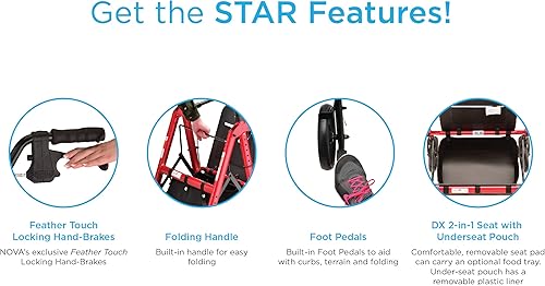 Vista 3 de NOVA Medical Products Star DX - Andador bariátrico resistente con asiento acolchado extra ancho, ruedas de 8 pulgadas, función de bloqueo plegable