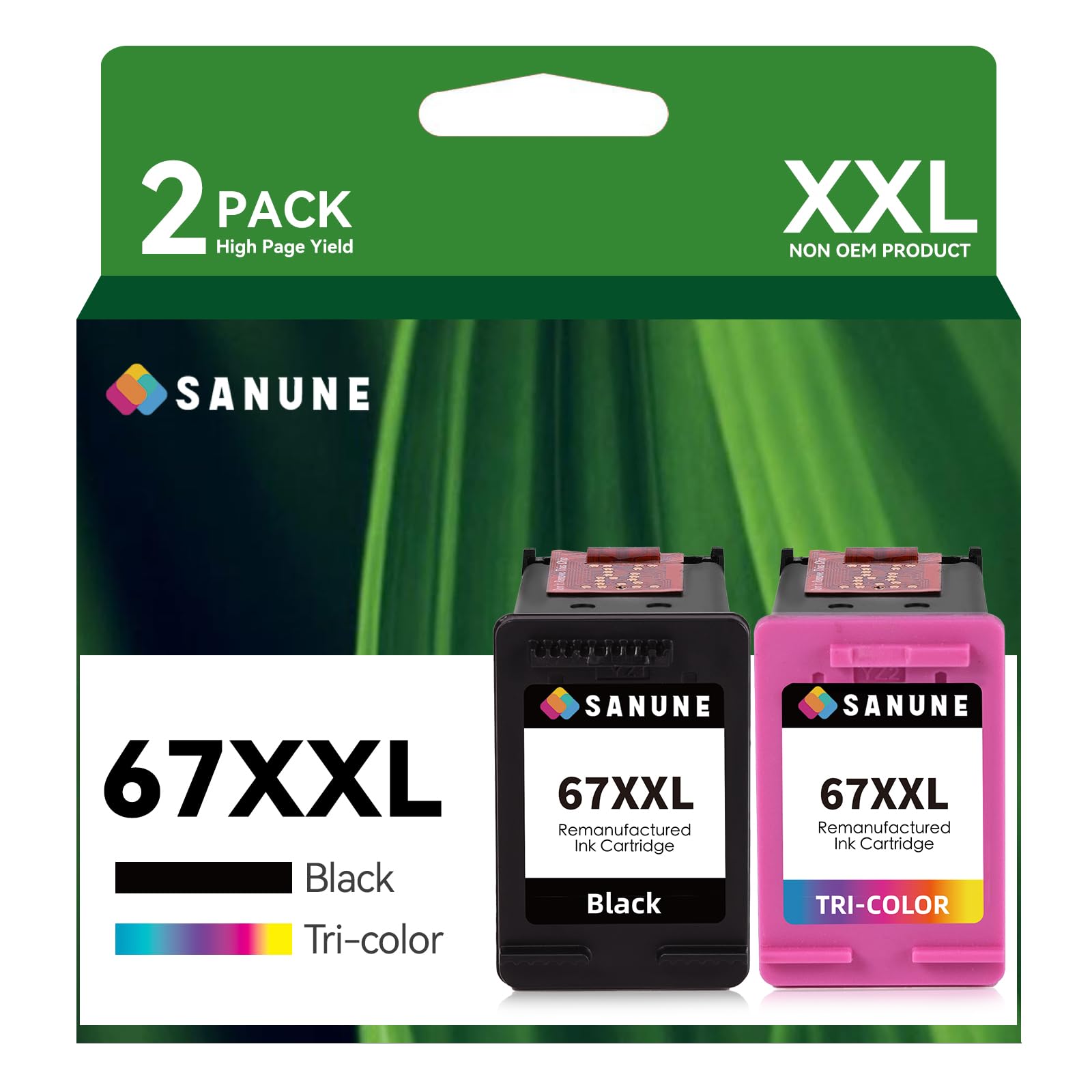 SANUNE Remanufactured Ink Cartridge Replacement for HP 67 67XL 67XXL Black Color Combo Pack for HP 2755e 2700e 2752e 2752 2742e 4155e 4158e 4152e