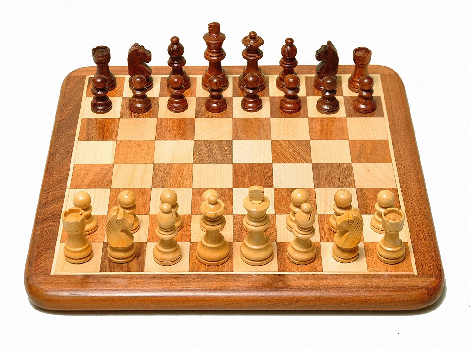 PALM ROYAL HANDICRAFTS 14x14 inches Non-Magnetic Flat Wooden Chess Board Set with 32 Chessmen for Kids and Adults Storage Bag Available 14 x 14 Inches