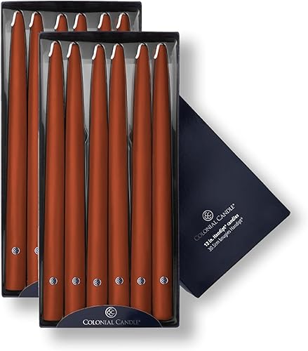 Colonial Candle Vela cónica sin perfume, colección Handipt, ámbar, 12 pulgadas, paquete de 12, hasta 10 horas de combustión