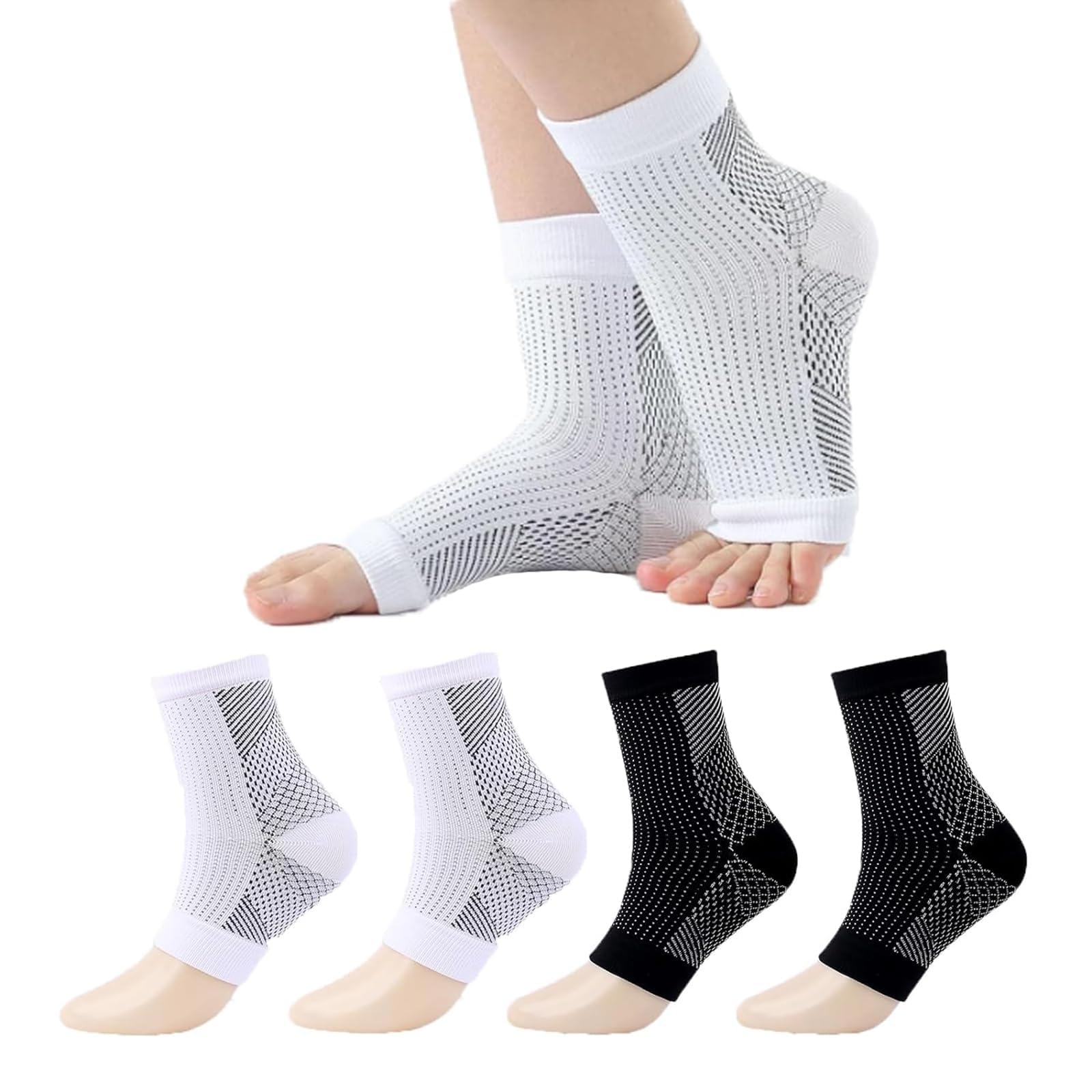 4 Pairs Compression Socks for Women, Functional Socks for Neuropathy, Neuropathy Socks, Extra Wide and Long Plantar Fasciitis Socks for Women & Men,Breathable for Plantar Fasciitis Relief and Sports