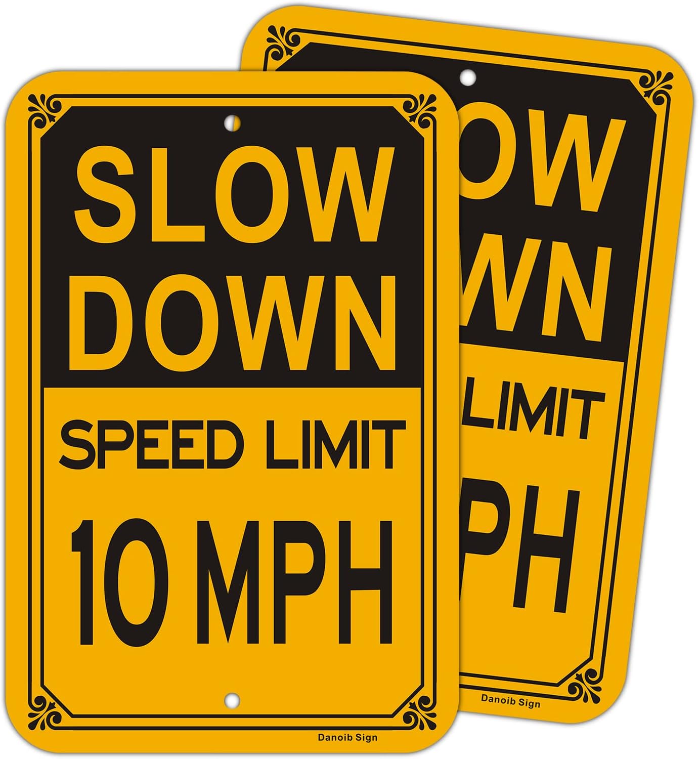 Slow Down Speed Limit 10 MPH Sign (2 Pack), Metal Reflective 12" X 18" Rust Free