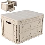 FAHKNS Collapsible Storage Bins with Lids,Stackable Utility Crates with Handles,Foldable Camping Box with 2 Side Doors,Folding Containers for Camping,Picnic,Tools,Indoor/Outdoor.
