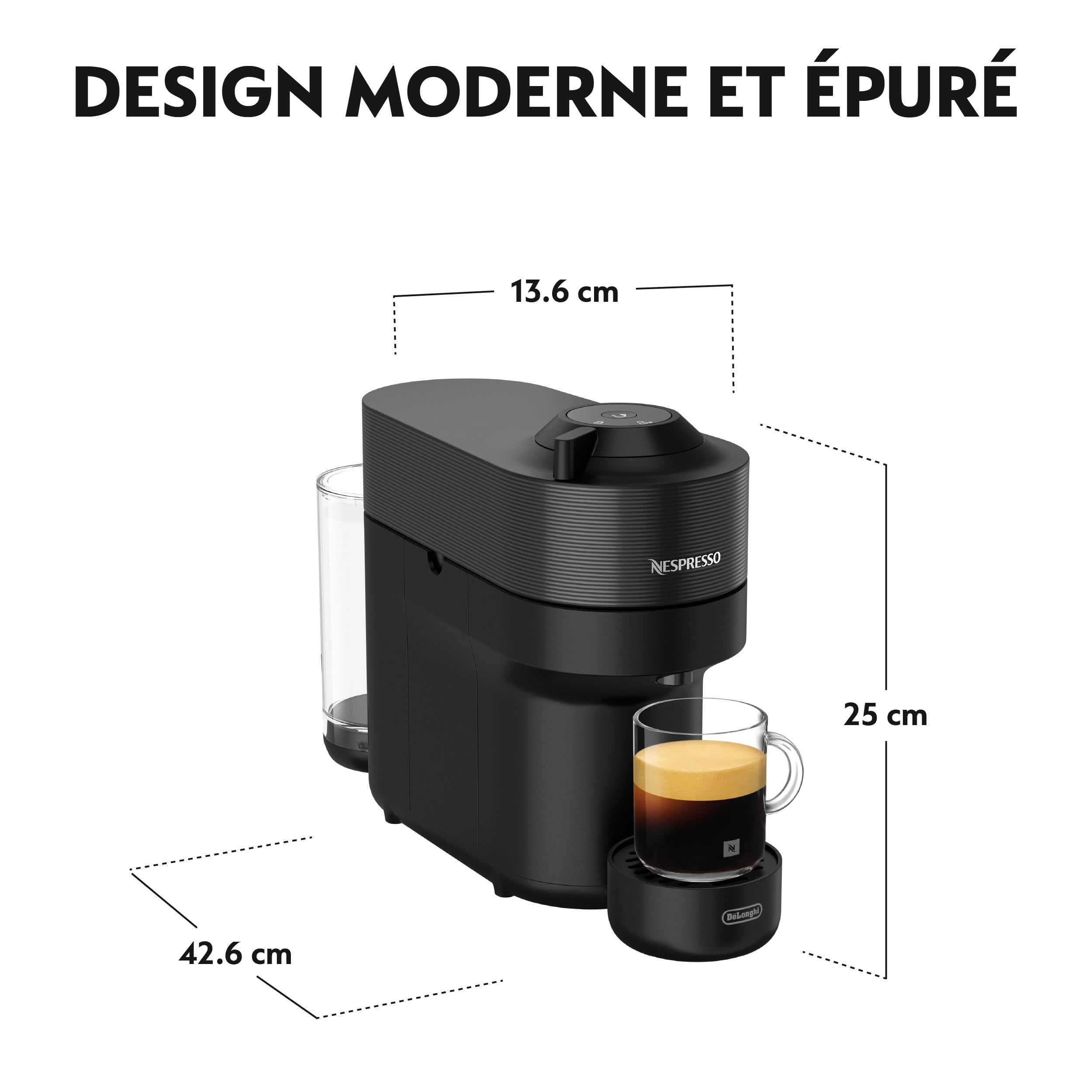 Nespresso De'Longhi Machine à Café Vertuo POP Noir, Capsules café Vertuo seulement, Technologie Centrifusion, 5 Tailles de Tasses + Kit de Bienvenue, Design Compact, Arrêt Automatique, ENV90.B