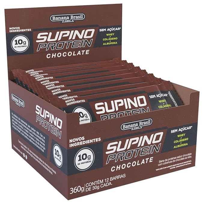 Banana Brasil Display Barra De Proteína Supino Protein Chocolate - 12 Unidades De 30G