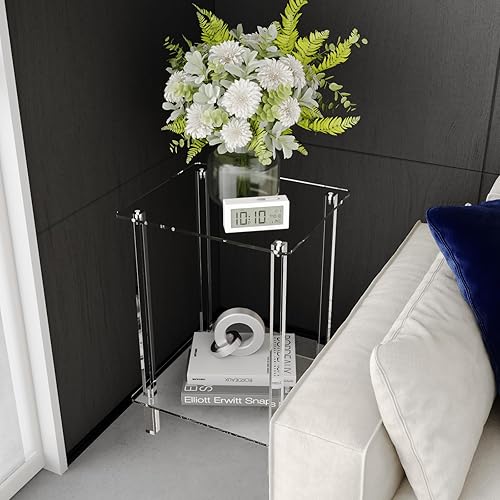 Miniatura 7 de Eglaf Mesa auxiliar pequeña de acrílico con patas cuadradas, 13.4 pulgadas de largo x 11.5 pulgadas de ancho x 19.6 pulgadas de alto, mesita de