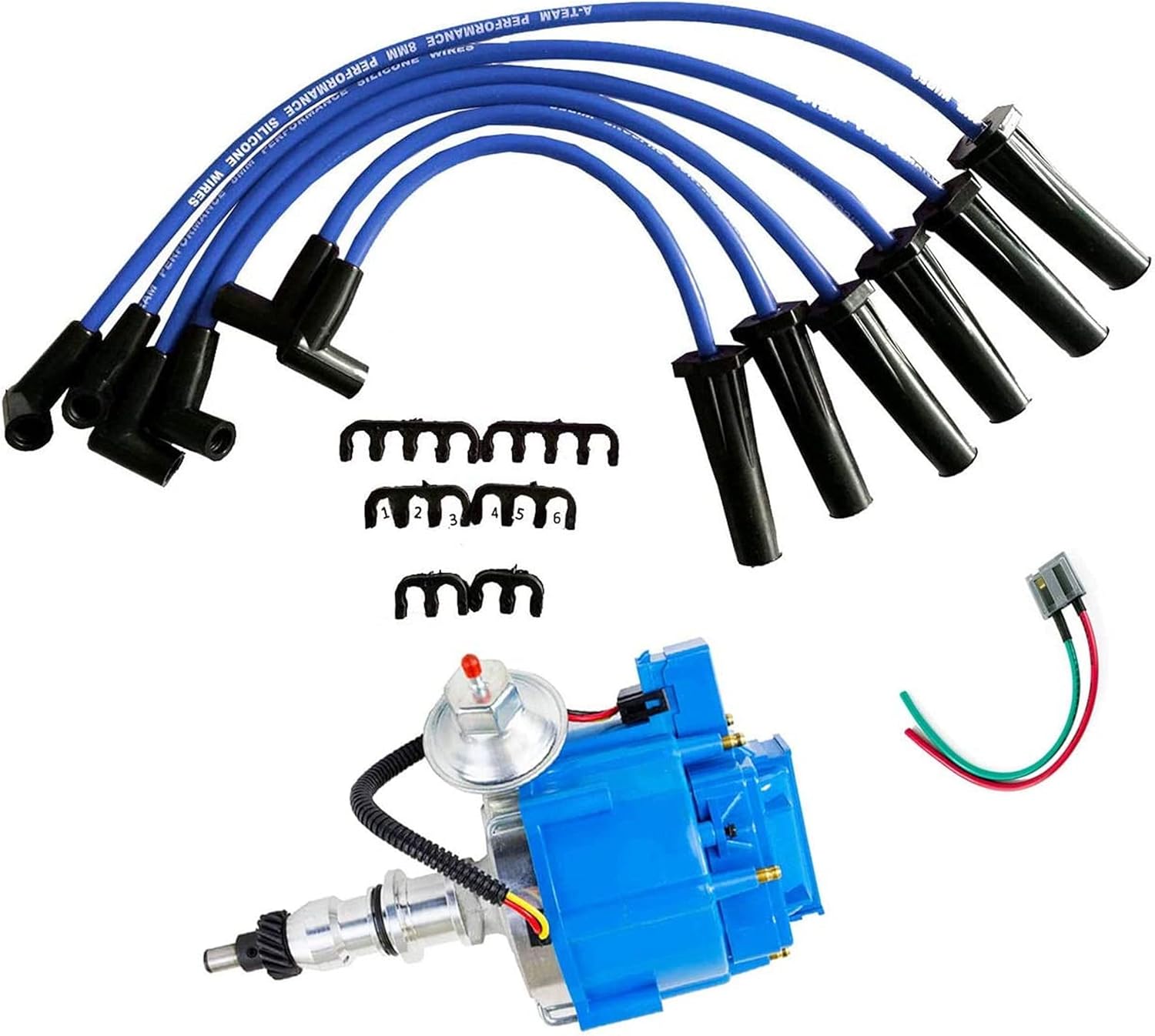 ATeam Performance HEI Complete Distributor Blue Cap with 6CYL 8mm Blue Silicone Spark Plug
