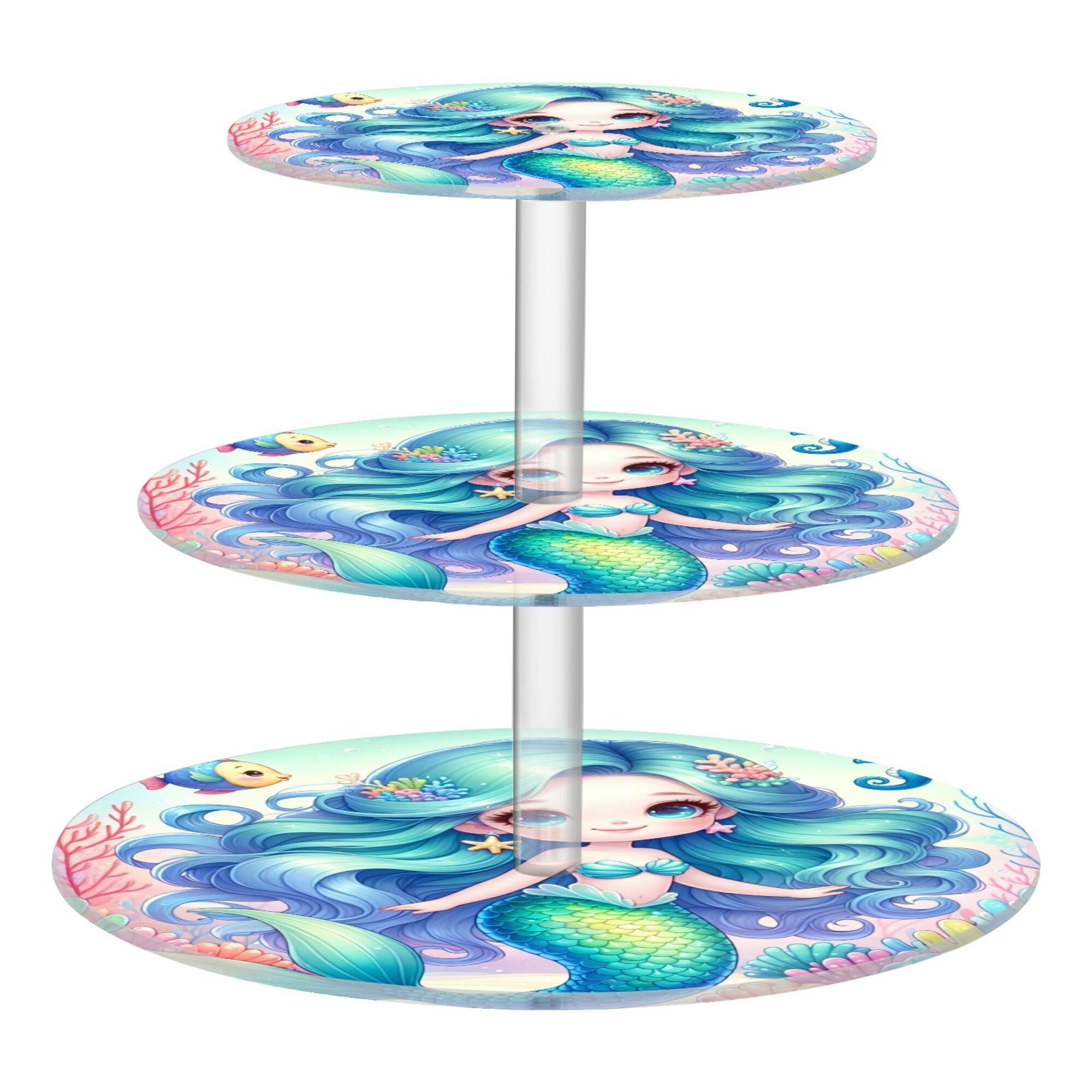 PYBUG Mermaid 3 Tier Acrylic Cupcake Stands Tower,Dessert Table Display Set for Tea Party,Wedding,Birthday, Baby Shower
