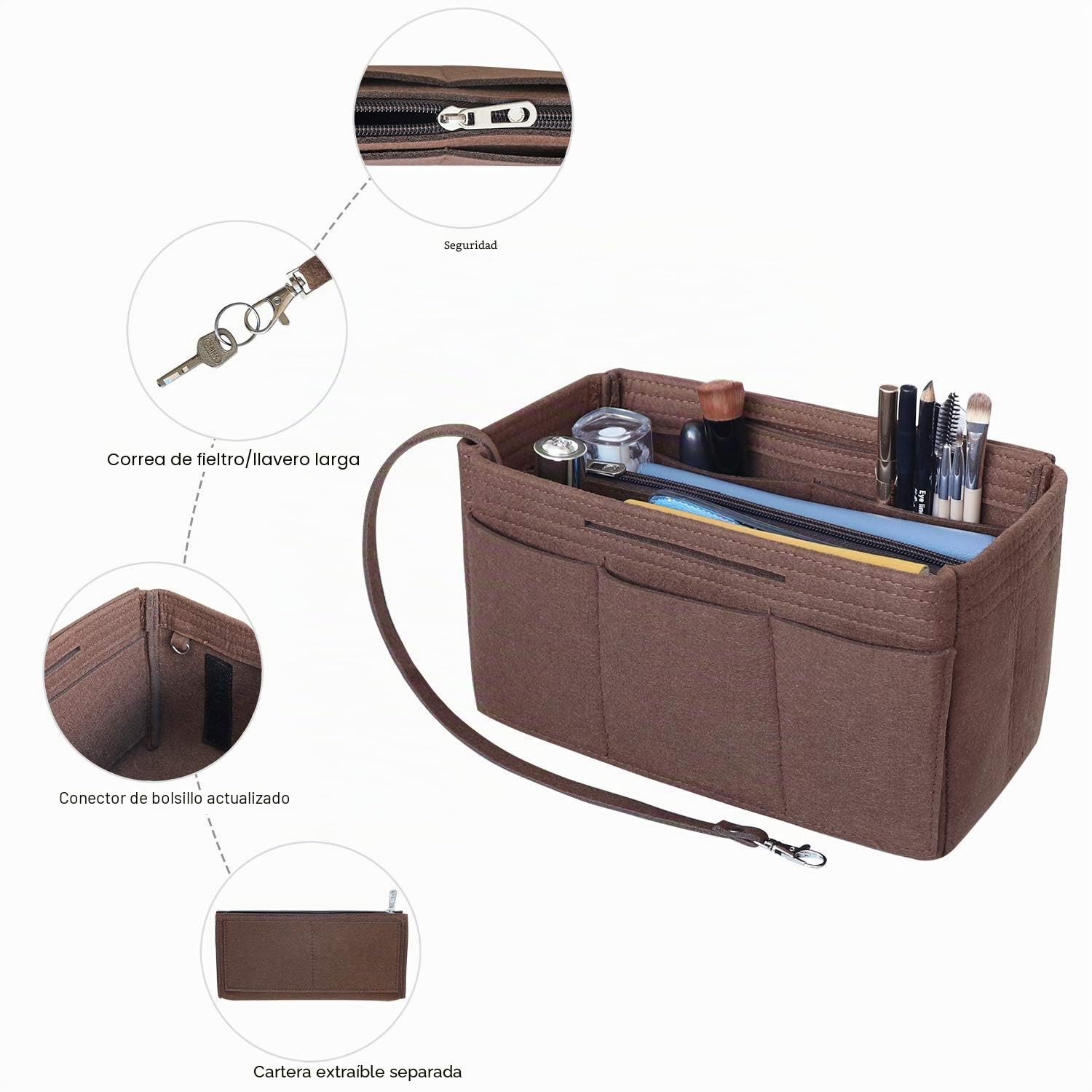 Bolso de Fieltro Organizador Inserte, Bolso en Bolsa Organizador Inserte Bolso Forro, Bolso Tote Organizador Inserte Ajuste Speedy 25-40, Neverfull（Café,Medio