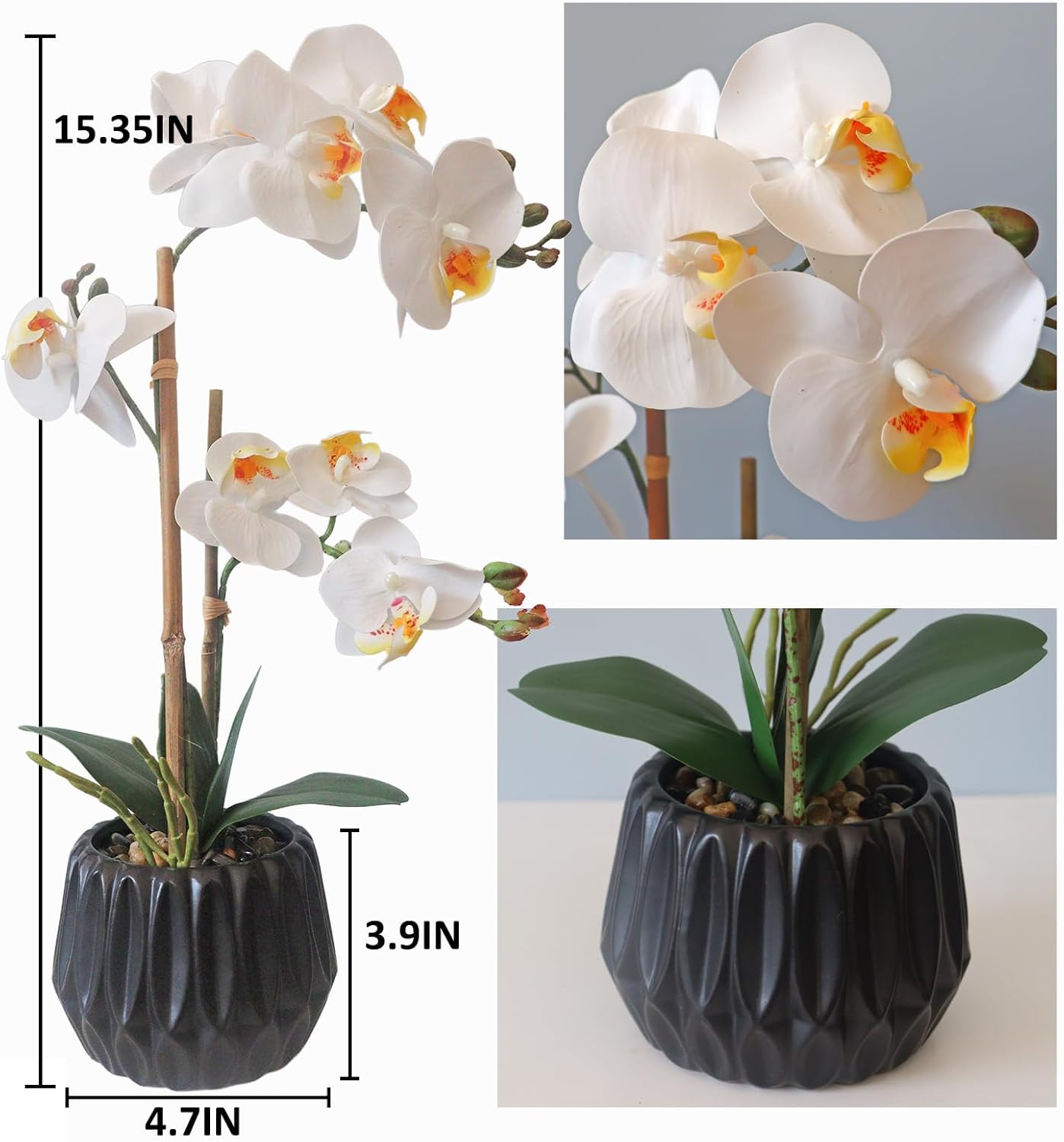 White Orchid Artificial Flowers Faux Potted Plants for Tables Home Office Decor Realistic Fake Flowers Party Wedding Decorations