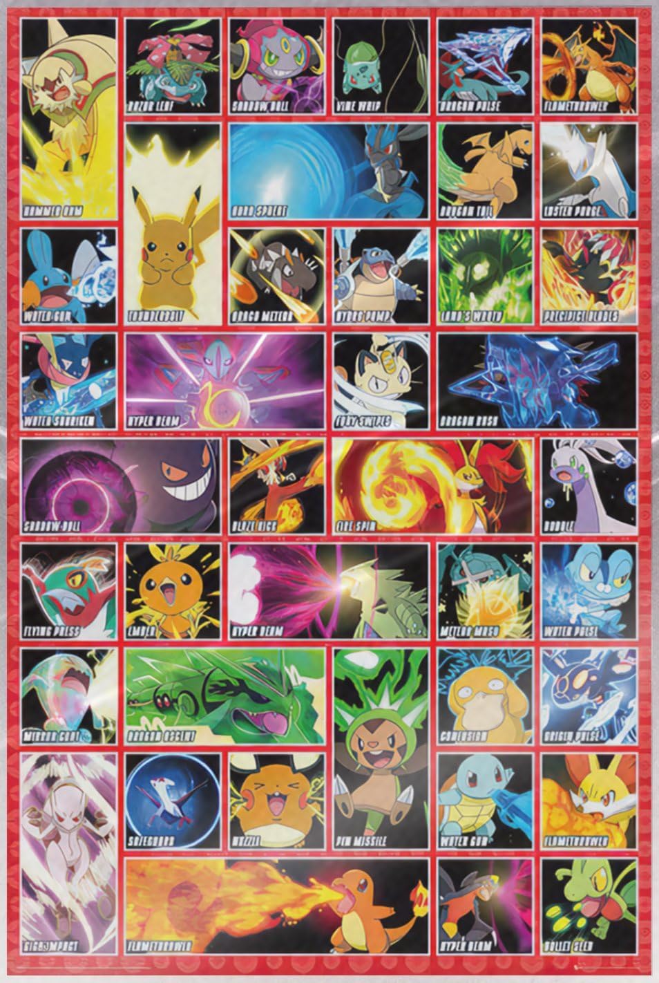 POSTER STOP ONLINE Pokemon - Gaming TV Show Poster Print (Character Grid - The Moves) (Size: 24" x 36") (Laminated Poster)