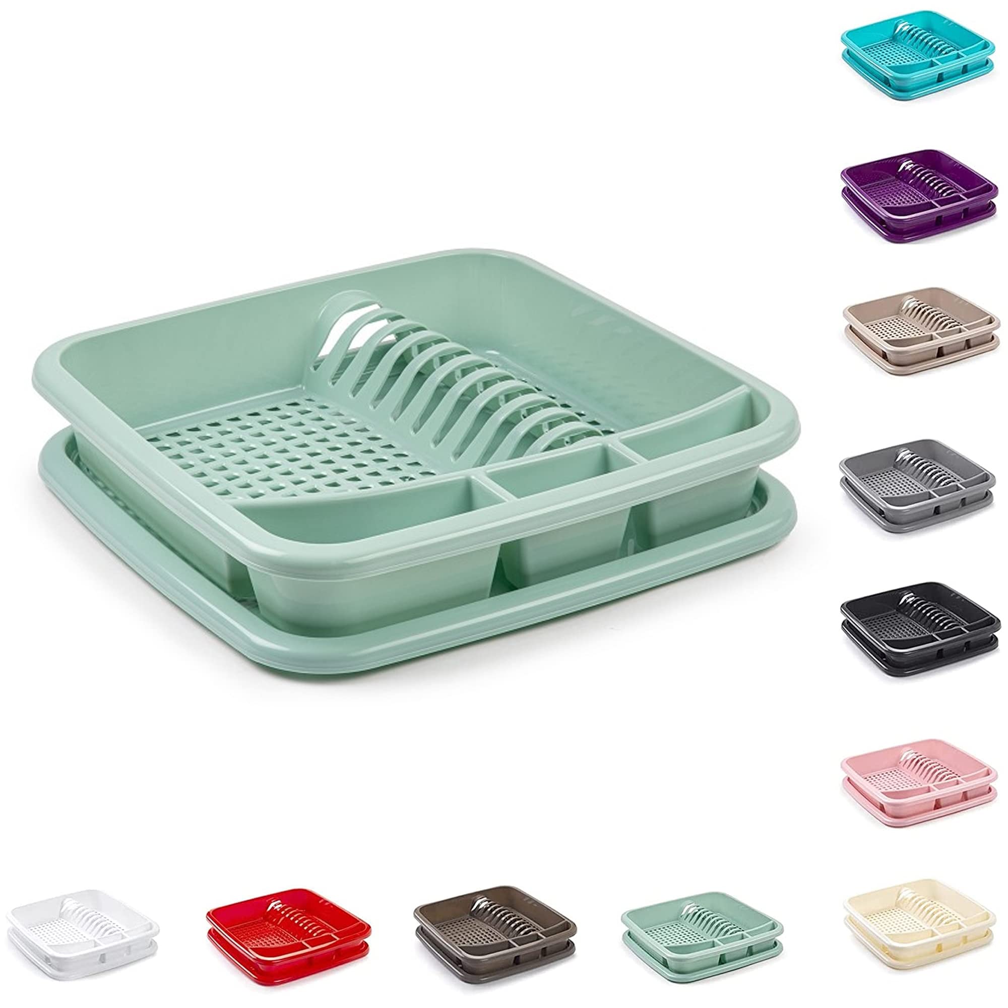 Plastific Mint Green Plastic Dish Drainer Plate Cutlery Rack Kitchen Sink Utensil Draining Cup Holder Drying Rack Draining Rack Sink Drainer Kitchen Gadgets (39 X 39 X 7.5Cm)