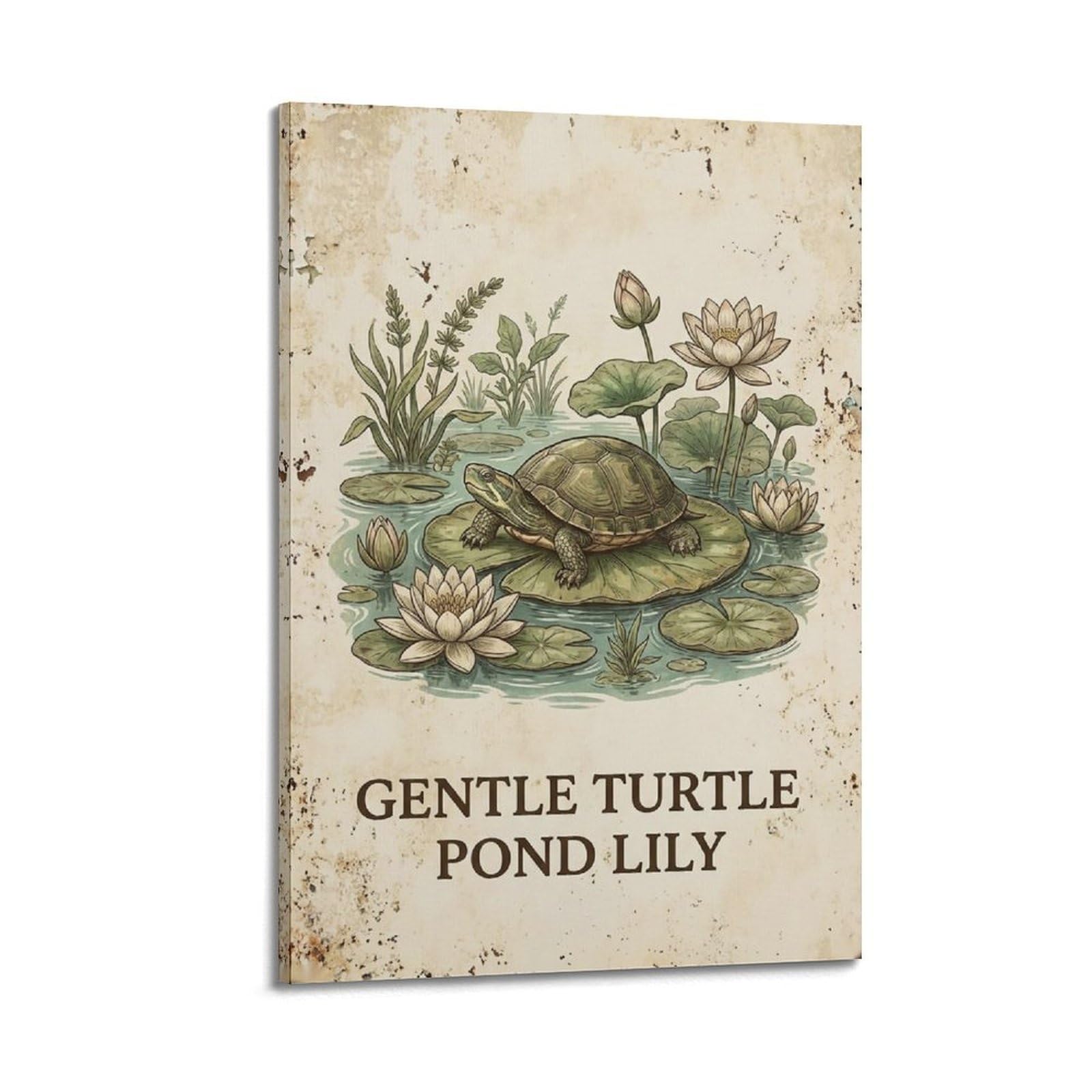 OKAHYS Turtle Pond Vintage Poster Lily Journey Illustration Modern Decorative Canvas Prints - Ideal Wall Art for Family, Man Cave, Game Room, Boys & Girls Bedroom 24x36inch