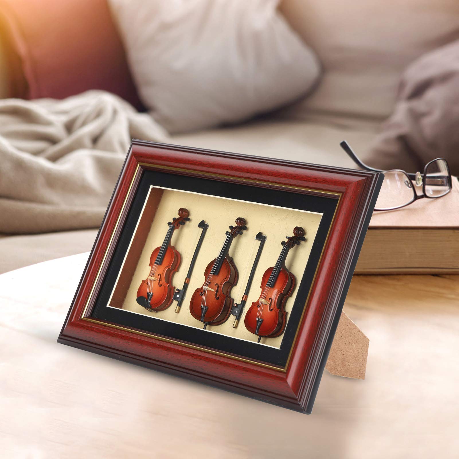 CHROMACRAFT Mini Violín De 3 Piezas – Modelo De Instrumento De Madera De 8,3 Cm, Decoración