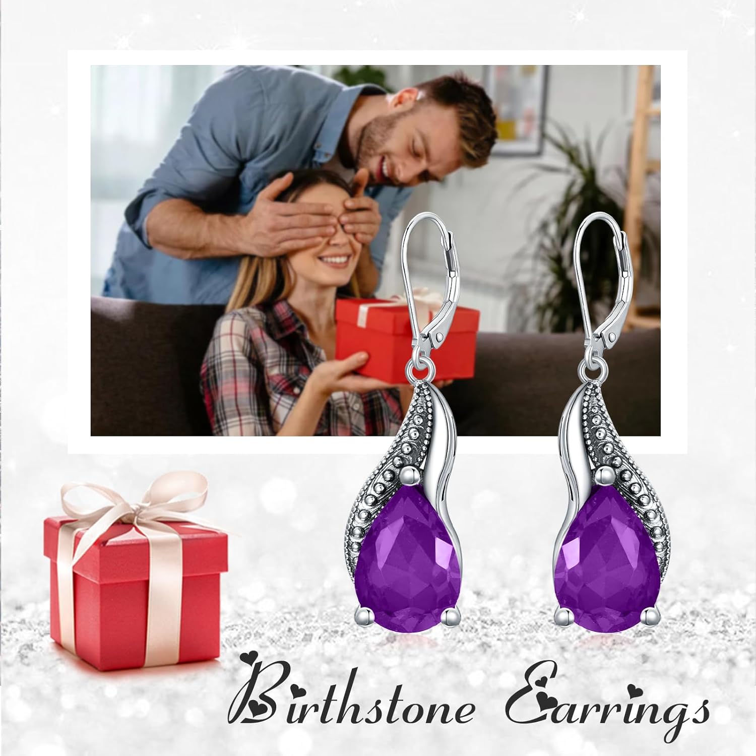 925 Sterling Silver Vintage Teardrop Oxidized Leverback Earrings with 14 * 10mm Birthstone Crystals, Anniversary Birthday Jewelry Gifts for Her - Image 2