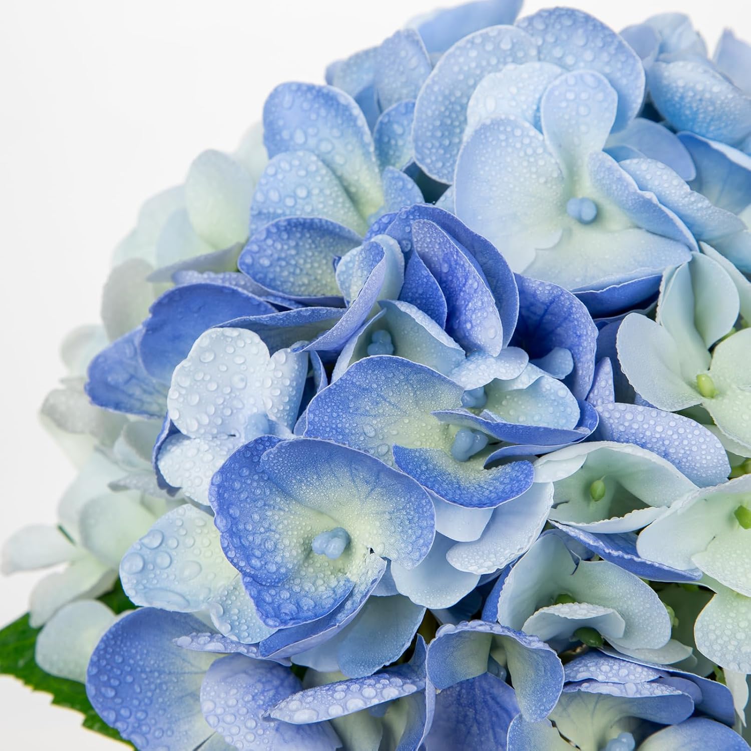 Hollyone Blue Hydrangea Artificial Flowers in Vase Latex Real Touch Small Faux Hydrangea Flowers Arrangements Hydrangeas Fake Flower with Glass Vase with Faux Water for Table Centerpiece Home Decor - Image 2