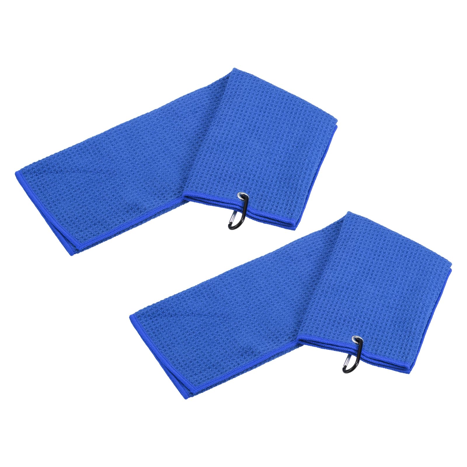 YOKIVE 2 Pcs Tri-Fold Golf Towels, Golf Club Waffle Pattern Towels with D Clip for Golf Balls Lovers (Dark Blue, 12x12-Inch)