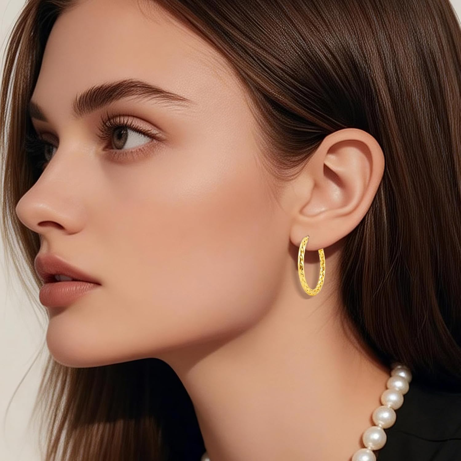 Gold Hoop Earrings, 14K Gold Plated Hoop Earrings for Women, Classic & Timeless Weave Design, Birthday/Valentine's/Mother’s Day Gifts (30mm)