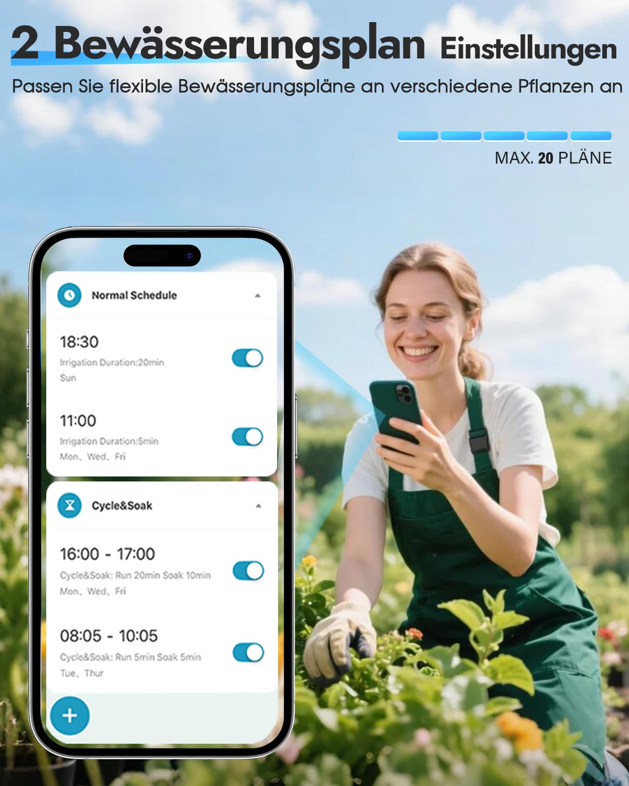 WLAN Bewässerungscomputer 2-Zonen, Messing EIN/Auslass, App/Sprachsteuerung | Kein Gateway nötig, 2,4 GHz WLAN, 20 individuelle Bewässerungspläne, einfache Einrichtung per App, ideal für Garten & Rasen