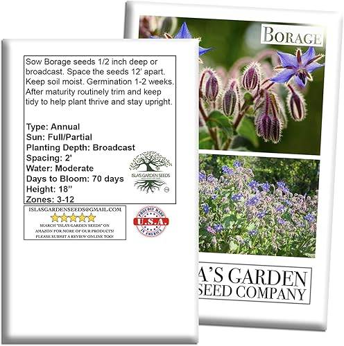 Miniatura 7 de Semillas de flores de hierbas de borraja para plantar, más de 125 semillas por paquete, semillas de jardín de Isla (semillas de jardín de Isla),