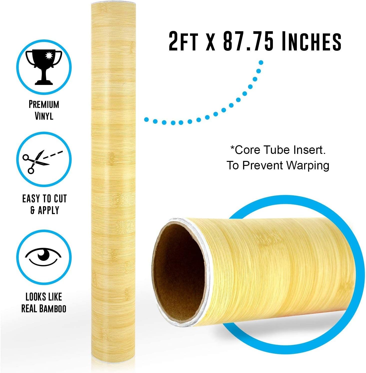 Craftopia Adhesive Craft Bamboo Vinyl Paper roll for Kitchen Bathroom countertop Upgrades, Cover cabinets Furniture Walls with Waterproof Peel and Stick Contact Wallpaper
