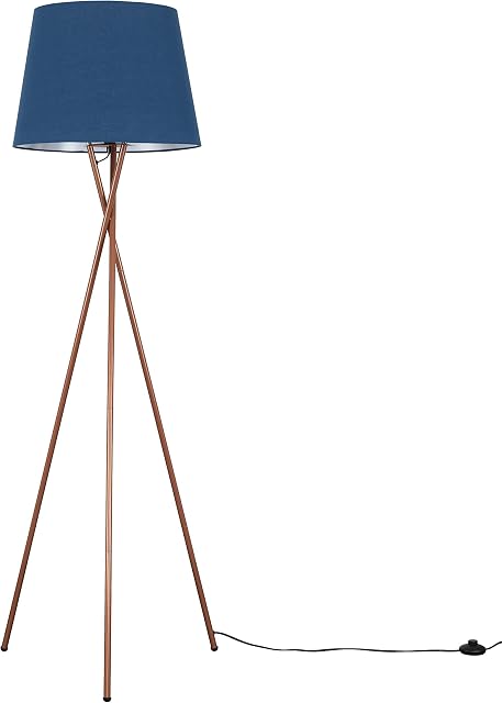 MiniSun Modern Copper Metal Tripod Floor Lamp with a Navy Blue Tapered Shade