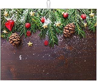 Dish Drying Mat Christmas Pine Leaves Cherry Wood Grain Drying Mat 18''X24'' Reversible Microfiber Dish Drying Pad Dish Absorbent Mats For Kitchen Counter Coffee Bar
