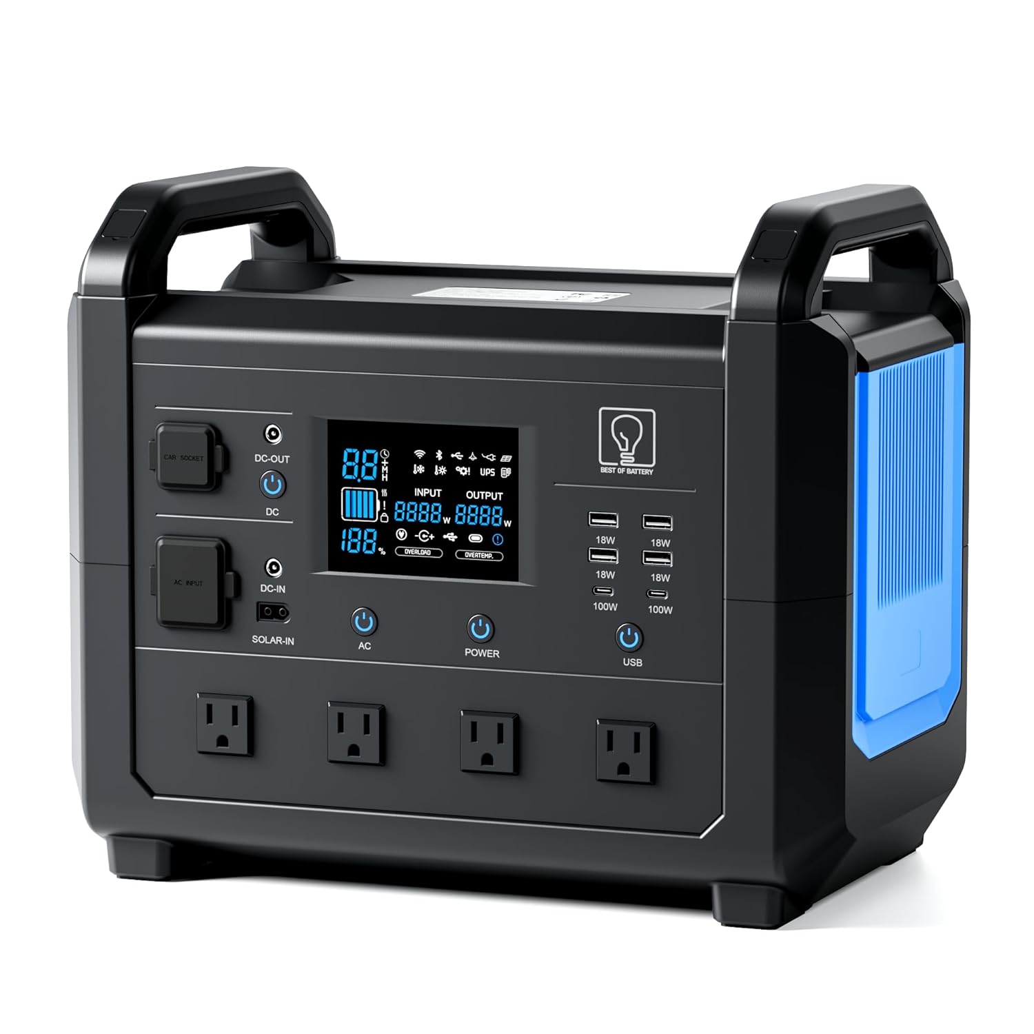 BOB TB1600 Portable Power Station 1536Wh Solar Generator 1 5H Fast Charging 4X1600W Peak 3000W AC outlets LiFePO4