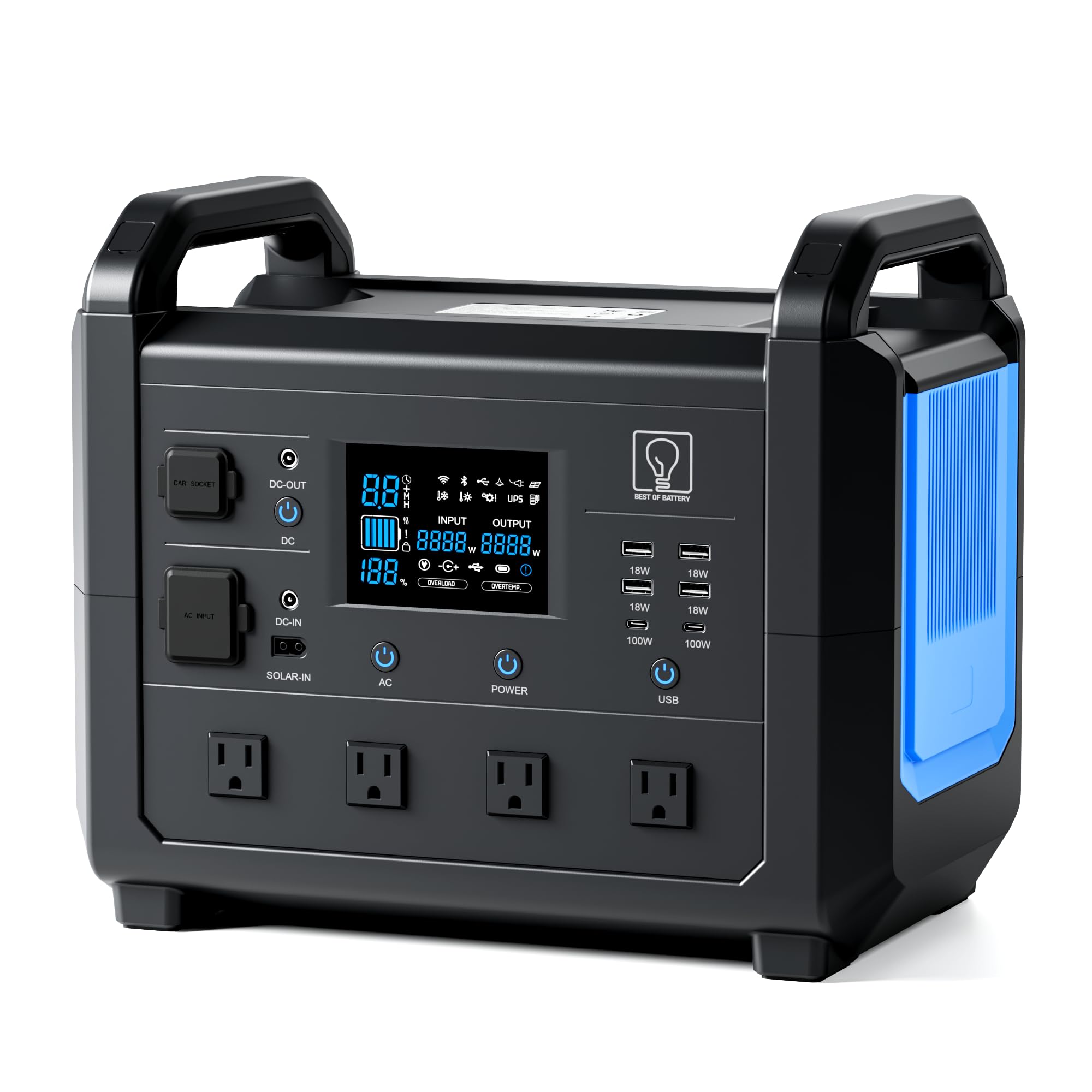 BOB TB1600 Portable Power Station 1536Wh Solar Generator 1 5H Fast Charging 4X1600W Peak 3000W AC outlets LiFePO4